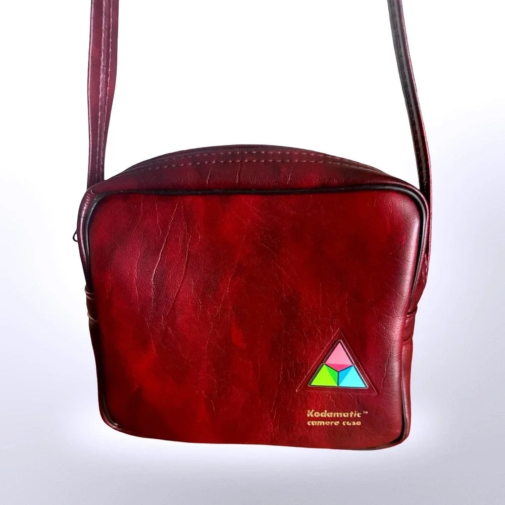 Vintage Kodak Kodamatic Camera Case Burgundy Faux Leather Shoulder Bag Retro